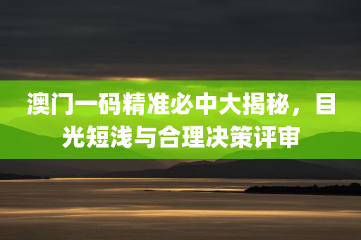 澳门一码精准必中大揭秘，目光短浅与合理决策评审