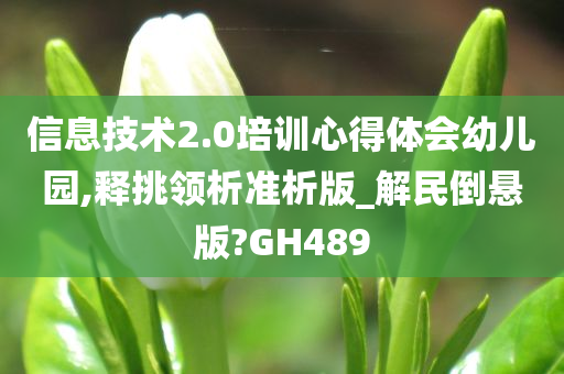 信息技术2.0培训心得体会幼儿园,释挑领析准析版_解民倒悬版?GH489