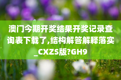 澳门今期开奖结果开奖记录查询表下载了,结构解答解释落实_CXZS版?GH9