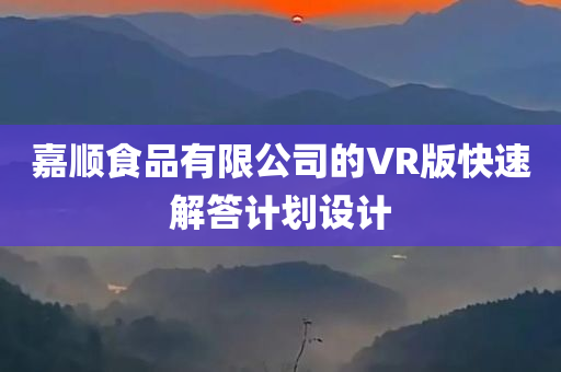 嘉顺食品有限公司的VR版快速解答计划设计